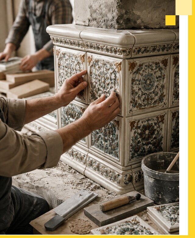 Изразцовые камины под ключ в Зеленодольске: проект и монтаж