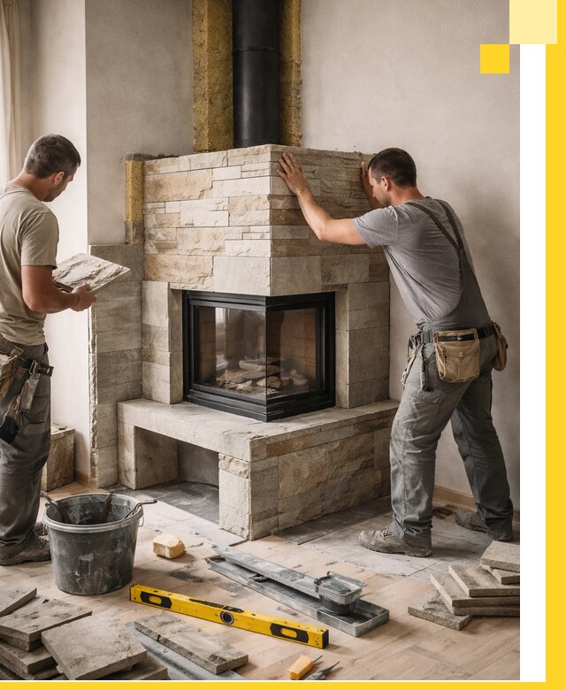 Угловые камины под ключ проект, монтаж и отделка в Зеленодольске