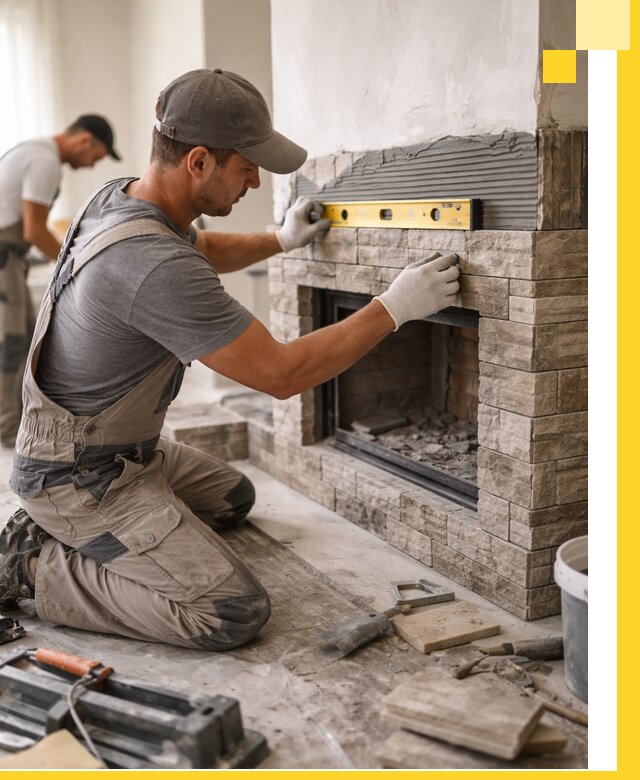 Облицовка каминов в Зеленодольске, монтаж и отделка натуральным камнем