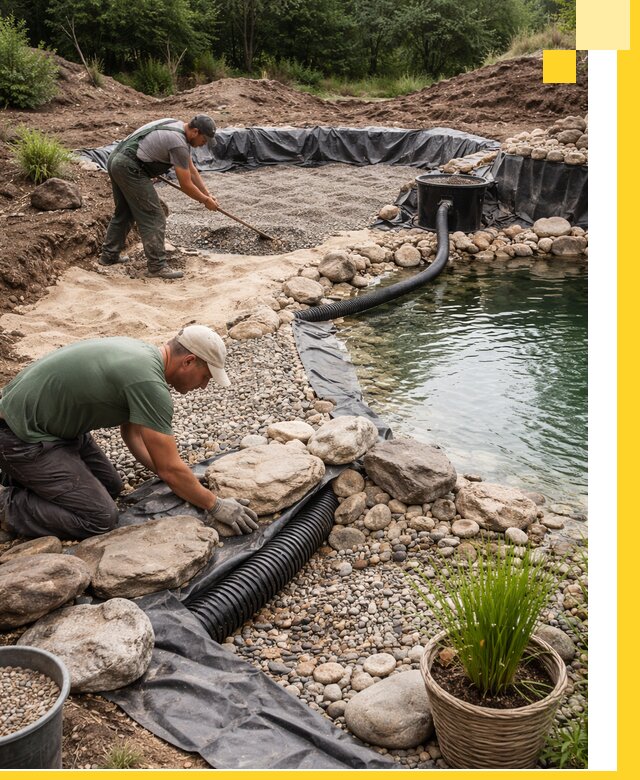 Строительство природных бассейнов и озер в Зеленодольске под ключ