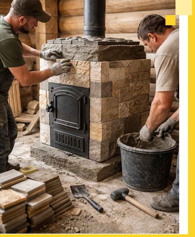 Облицовка банной печи под ключ в Зеленодольске: камень и плитка