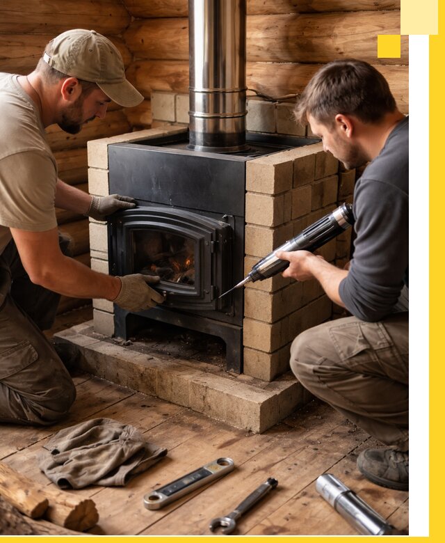 Монтаж и установка печи в бане под ключ с гарантией в Зеленодольске