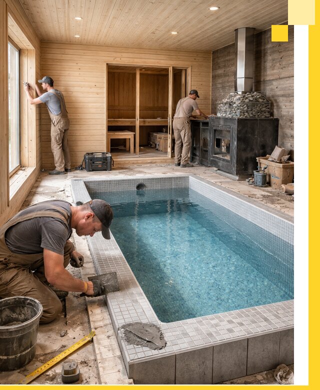 Проект бани с бассейном и сауной в Зеленодольске под ключ