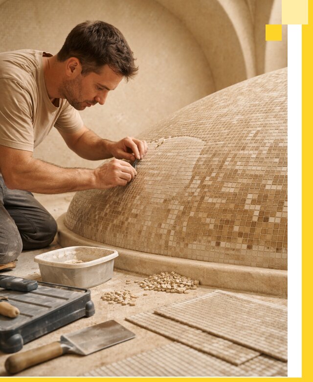 Профессиональная укладка мозаики для хамама под ключ в Зеленодольске